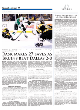 Rask Makes 27 Saves As Bruins Beat Dallas