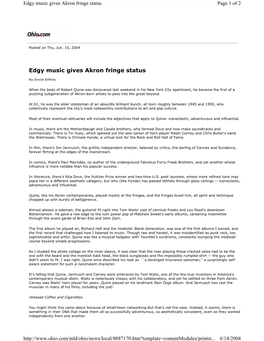 Edgy Music Gives Akron Fringe Status Page 1 of 2