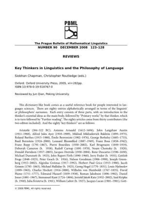 REVIEWS Key Thinkers in Linguistics and the Philosophy of Language