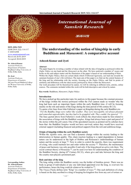 The Understanding of the Notion of Kingship in Early Buddhism and Manusmrti