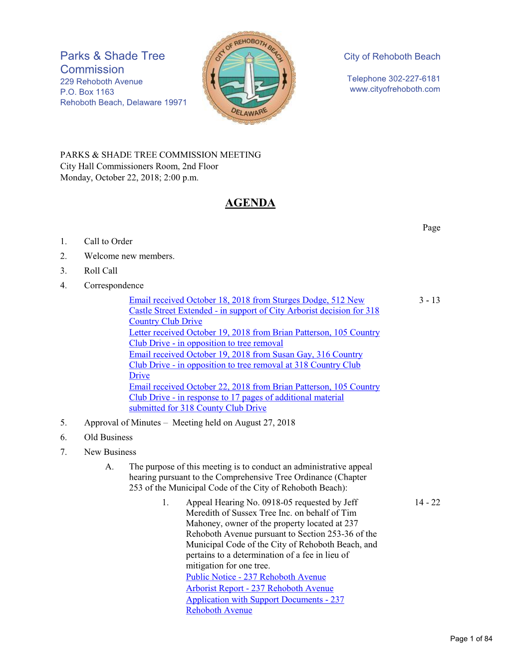 Parks & Shade Tree Commission Meeting