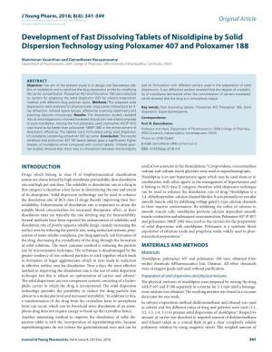 Development of Fast Dissolving Tablets of Nisoldipine by Solid Dispersion Technology Using Poloxamer 407 and Poloxamer 188