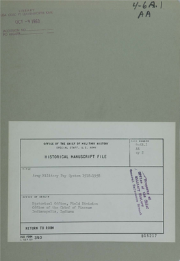 Army Military Pay Systems, 1918-1958 (Historical Summary Of