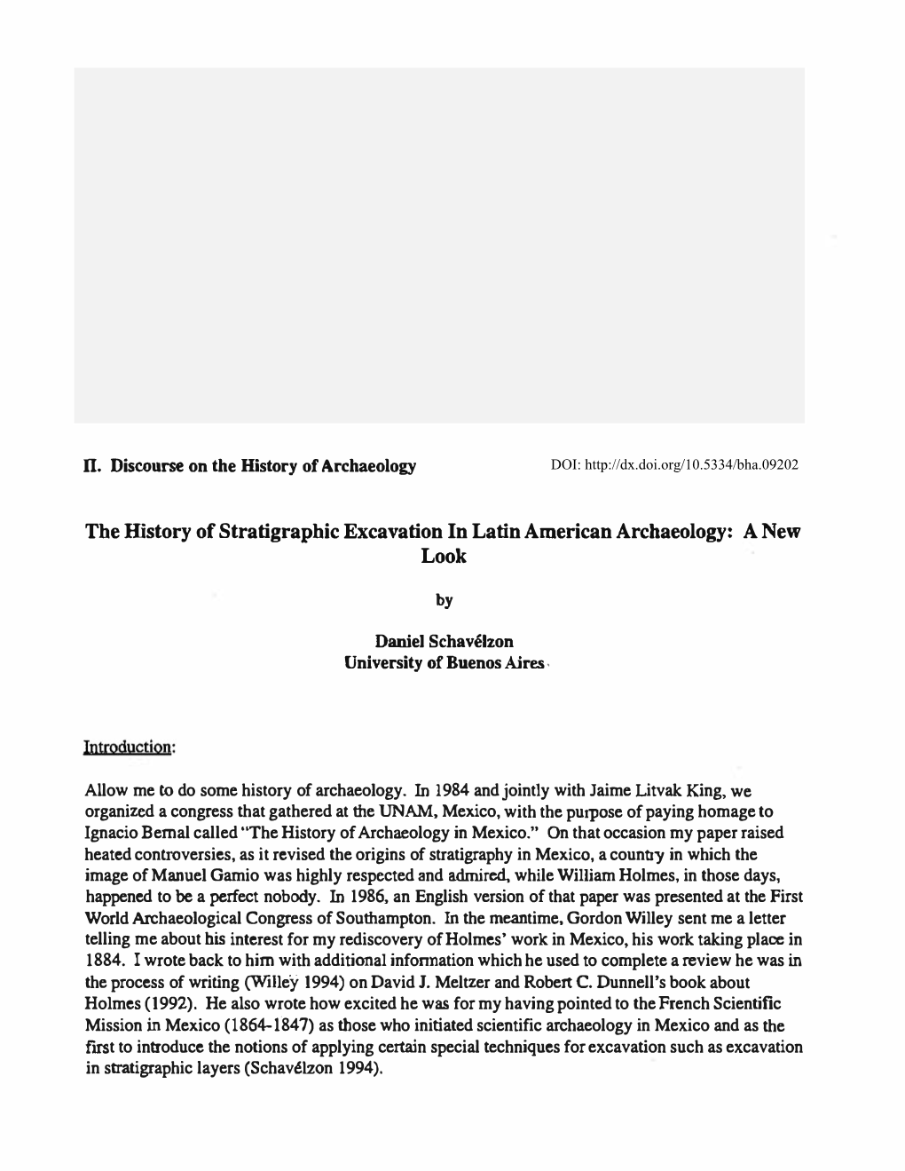 I. Editorial on the History of Archaeology by Daniel Schavilzon