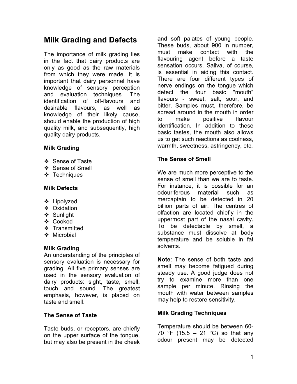 Milk Grading and Defects