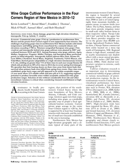 Wine Grape Cultivar Performance in the Four Corners Region of New