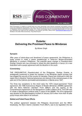 Duterte: Delivering the Promised Peace to Mindanao