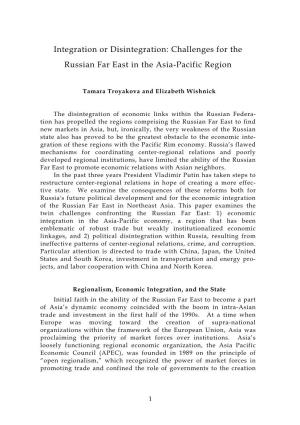 Challenges for the Russian Far East in the Asia-Pacific Region