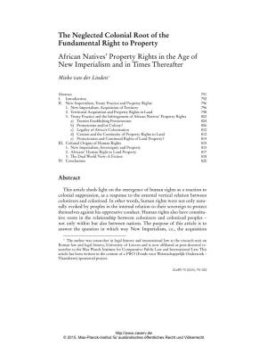 The Neglected Colonial Root of the Fundamental Right to Property