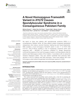 A Novel Homozygous Frameshift Variant in XYLT2 Causes Spondyloocular Syndrome in a Consanguineous Pakistani Family
