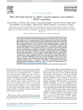 MLL-AF4 Binds Directly to a BCL-2 Specific Enhancer