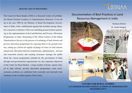 Documentation of Best Practices in Land Resources Management in India