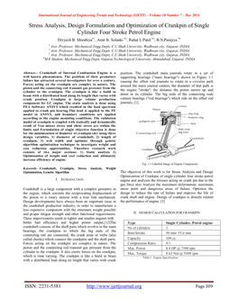 Stress Analysis, Design Formulation and Optimization of Crankpin of Single Cylinder Four Stroke Petrol Engine Divyesh B