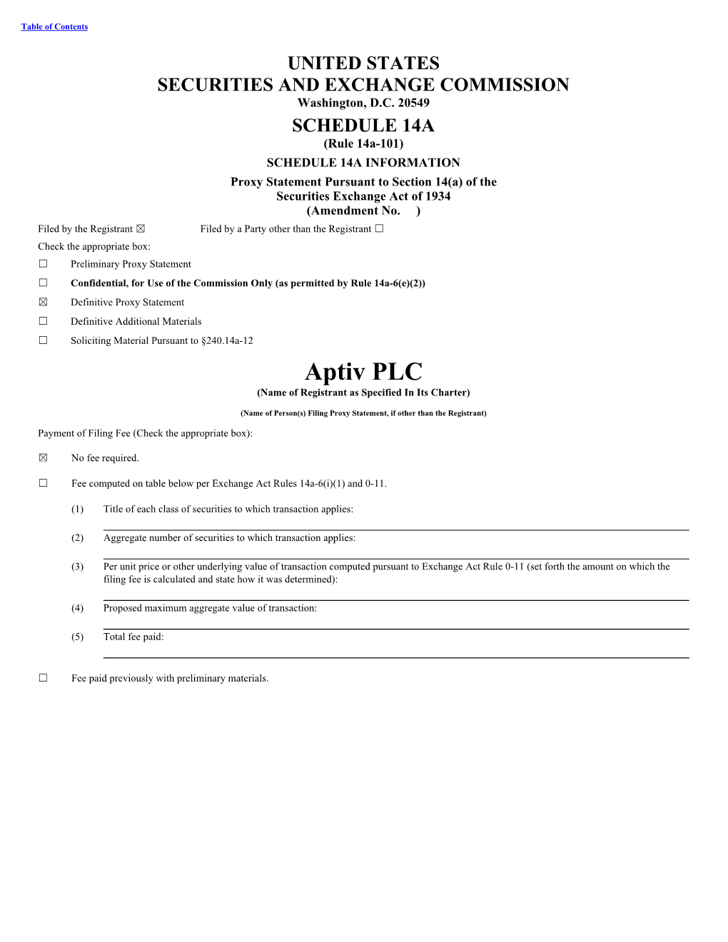 Aptiv PLC (Name of Registrant As Specified in Its Charter)