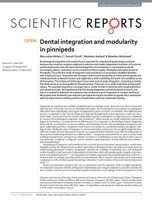 Dental Integration and Modularity in Pinnipeds Mieczyslaw Wolsan 1, Satoshi Suzuki2, Masakazu Asahara3 & Masaharu Motokawa4
