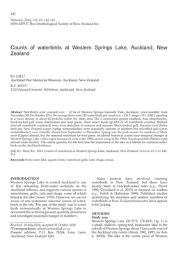 Counts of Waterbirds at Western Springs Lake, Auckland, New Zealand
