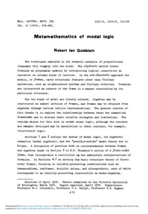 Metamathematics of Modal Logic
