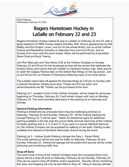Hometown Hockey in Lasalle Media Release