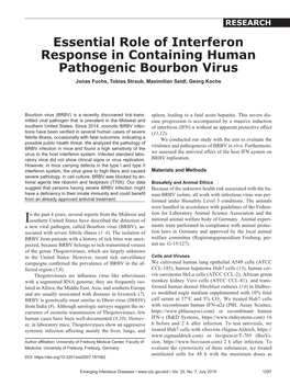 Essential Role of Interferon Response in Containing Human Pathogenic Bourbon Virus Jonas Fuchs, Tobias Straub, Maximilian Seidl, Georg Kochs