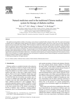 Natural Medicines Used in the Traditional Chinese Medical System for Therapy of Diabetes Mellitus W.L