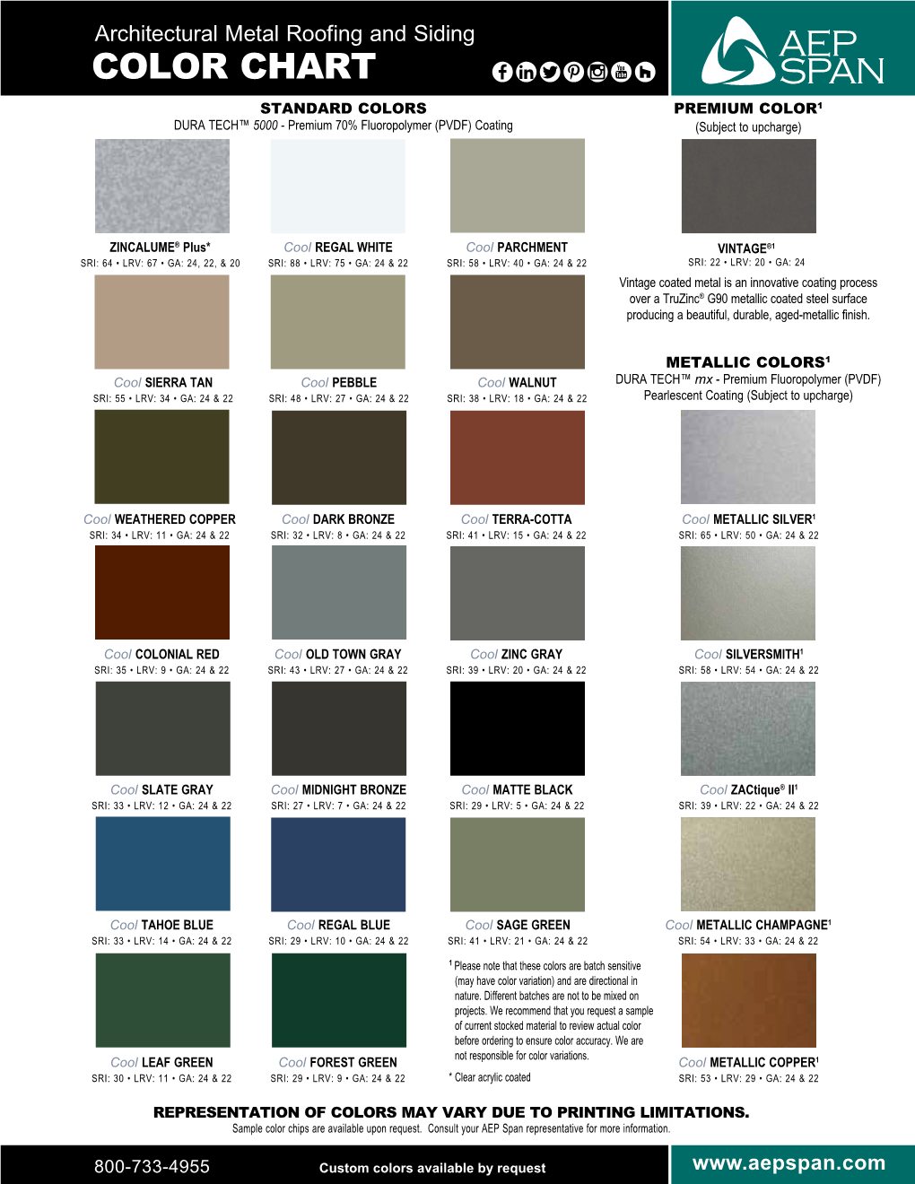 COLOR CHART STANDARD COLORS PREMIUM COLOR1 DURA TECH™ 5000 Premium 70