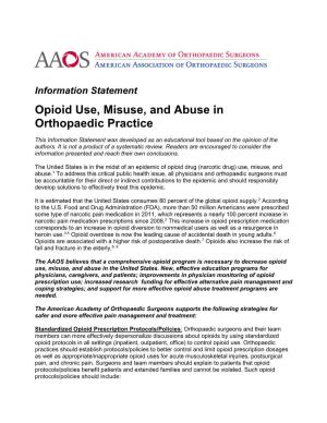 Opioid Use, Misuse, and Abuse in Orthopaedic Practice
