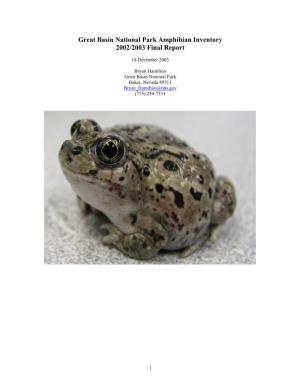 Amphibian Inventory: Great Basin National Park