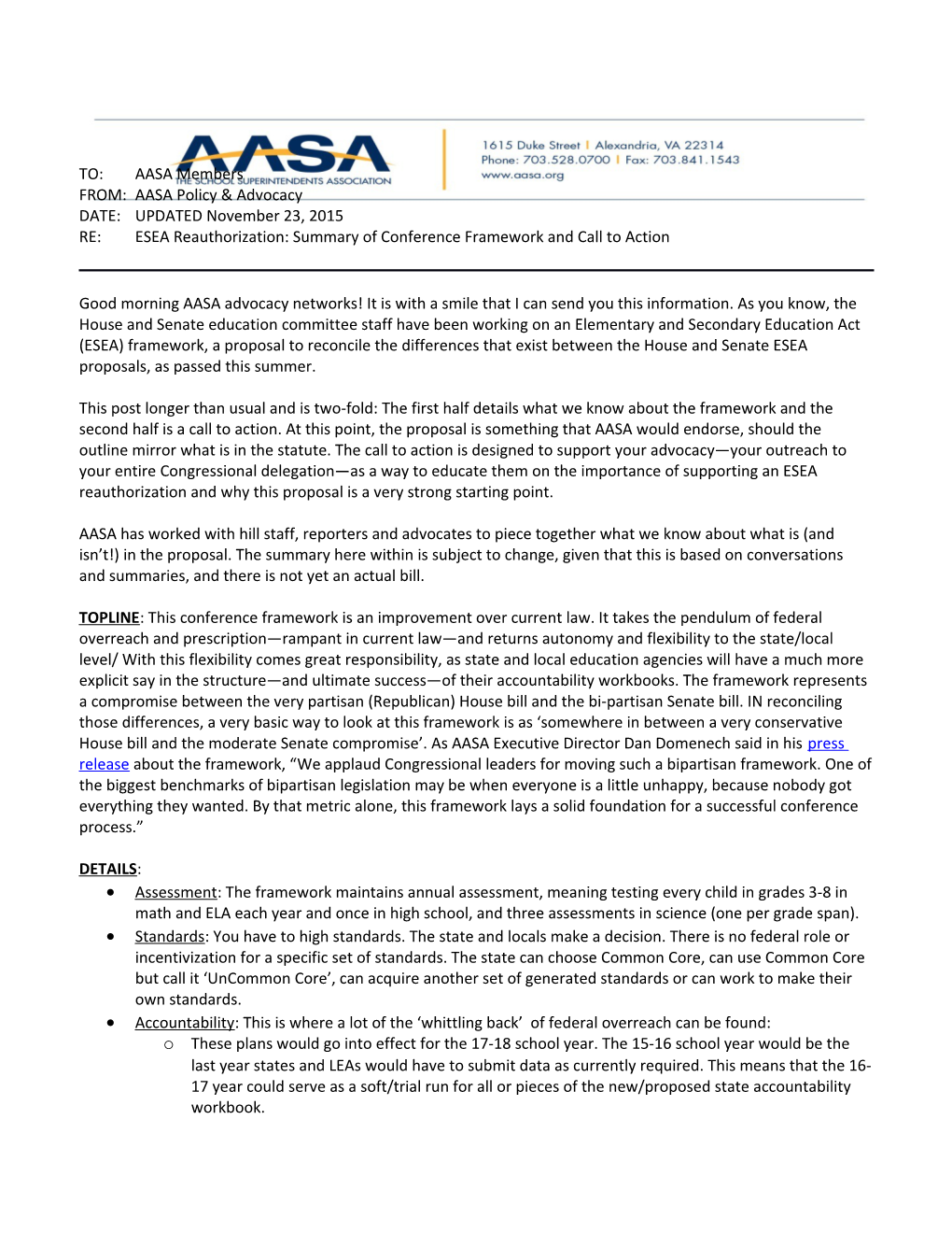 FROM: AASA Policy & Advocacy