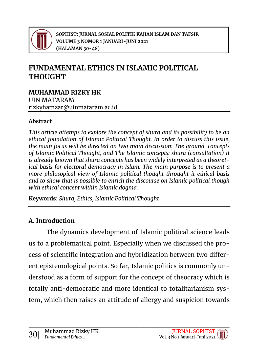 Fundamental Ethics in Islamic Political Thought
