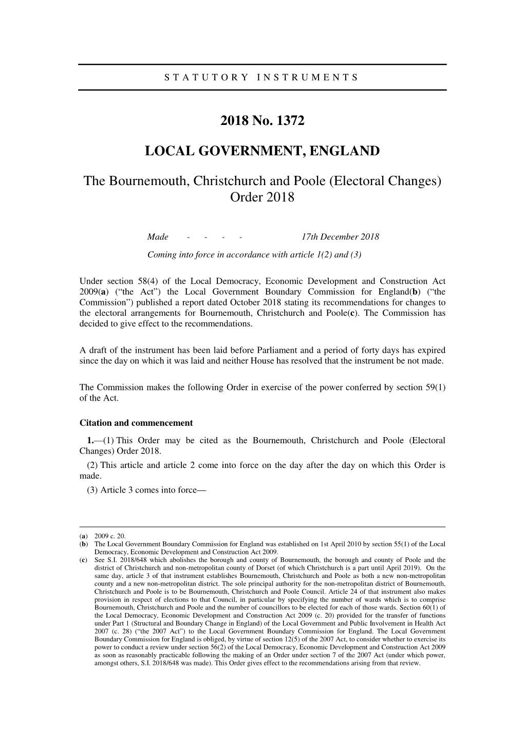 The Bournemouth, Christchurch and Poole (Electoral Changes) Order 2018