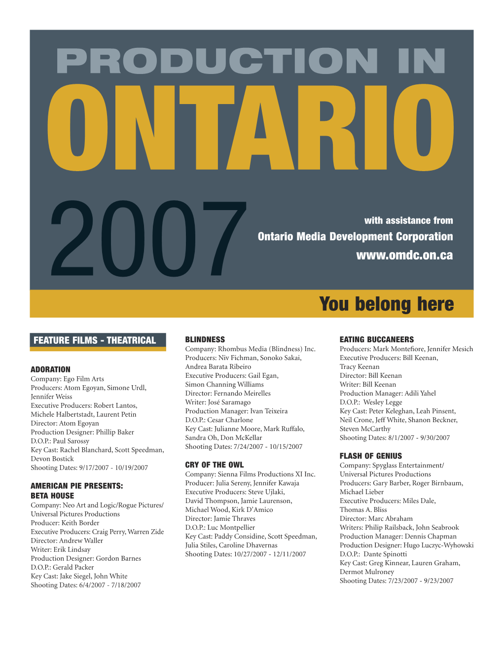 Productions in Ontario 2007