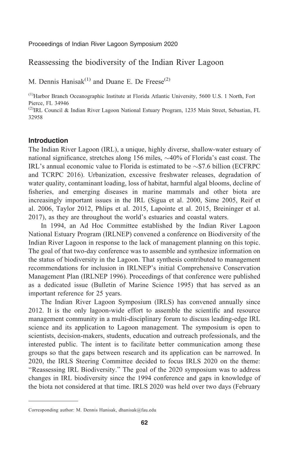 Reassessing the Biodiversity of the Indian River Lagoon