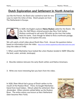 Dutch Exploration and Settlement in North America
