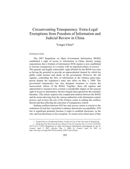 Circumventing Transparency: Extra-Legal Exemptions from Freedom of Information and Judicial Review in China