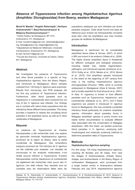 Absence of Trypanosoma Infection Among Hoplobatrachus Tigerinus (Amphibia: Dicroglossidae) from Boeny, Western Madagascar