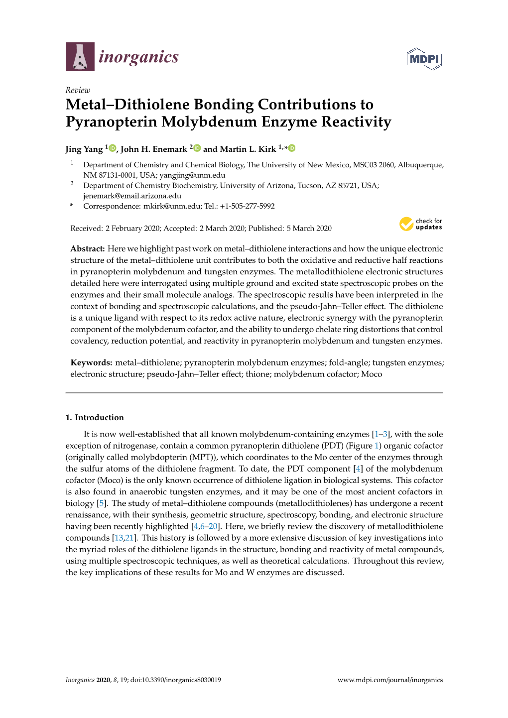 Metal–Dithiolene Bonding Contributions to Pyranopterin Molybdenum Enzyme Reactivity