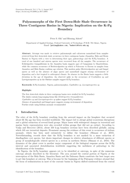 Palynomorphs of the First Down-Hole Shale Occurrence in Three Contiguous Basins in Nigeria: Implication on the K-Pg Boundary