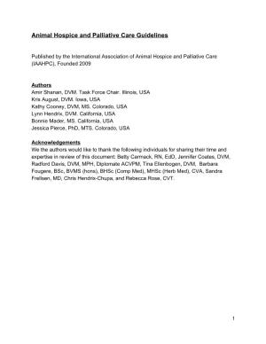 Animal Hospice and Palliative Care Guidelines