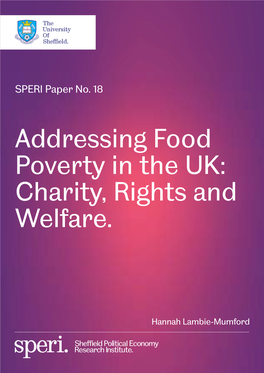 Addressing Food Poverty in the UK: Charity, Rights and Welfare