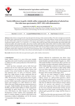 Variety Differences in Garlic Volatile Sulfur Compounds, by Application of Selected Ion Flow Tube Mass Spectrometry (SIFT–MS) with Chemometrics