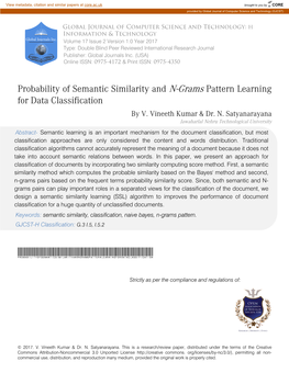 Probability of Semantic Similarity and N-Grams Pattern Learning for Data Classification by V