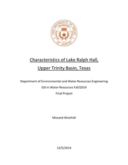 Characteristics of Lake Ralph Hall, Upper Trinity Basin, Texas