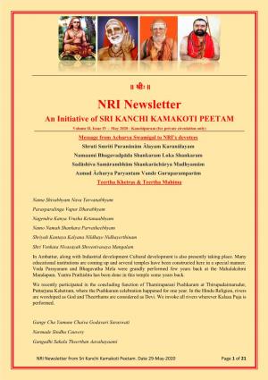 NRI Newsletter an Initiative of SRI KANCHI KAMAKOTI PEETAM