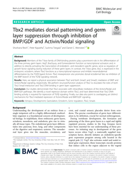Tbx2 Mediates Dorsal Patterning and Germ Layer Suppression Through