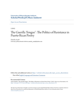 The Guerilla Tongue": the Politics of Resistance in Puerto Rican Poetry