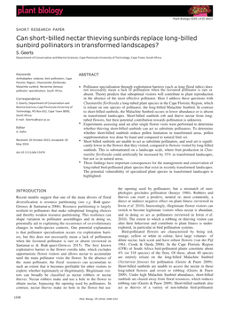 Can Short-Billed Nectar Thieving Sunbirds Replace Long-Billed Sunbird Pollinators in Transformed Landscapes? S