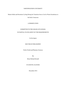 NORTHWESTERN UNIVERSITY Marine Sulfur and Strontium