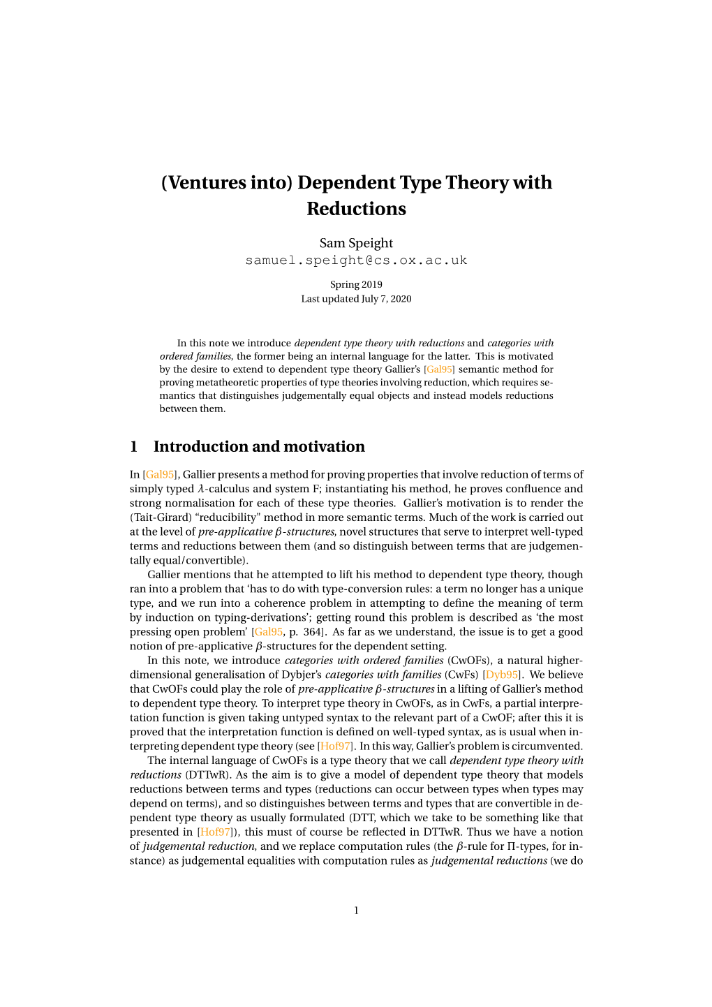 (Ventures Into) Dependent Type Theory with Reductions