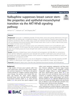Nalbuphine Suppresses Breast Cancer Stem-Like Properties and Epithelial