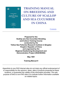 Training Manual on Breeding and Culture of Scallop and Sea Cucumber in China